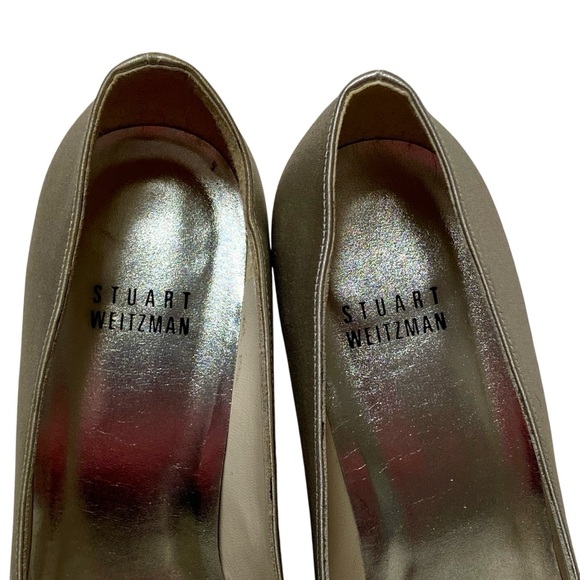 Stuart Weitzman Glohotwire Heels Chrome Raso Satin Rhinestone Peep Toe Size 6 - Picture 6 of 16